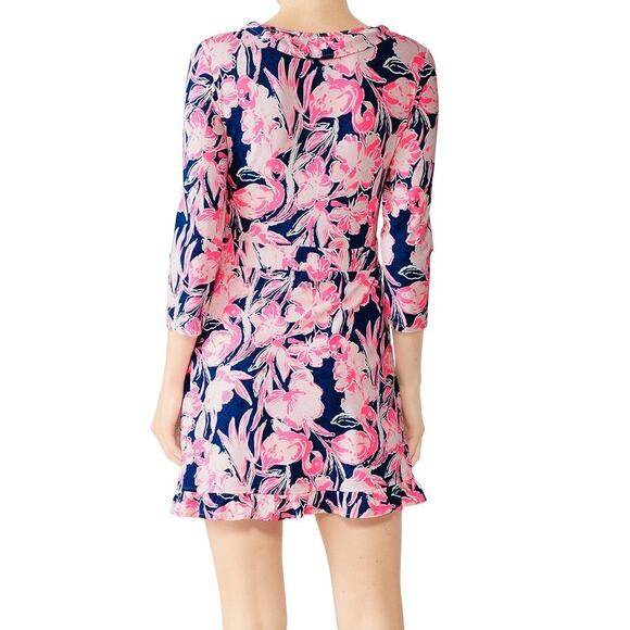 Lilly Pulitzer Jessalynne Romper XS Navy Flamingo Ruffle Wrap Summer Floral Pink - Picture 5 of 12